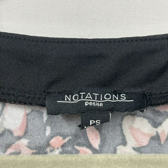 Women's Notations Petite Small Black Floral  Stretch  Blouse - Picture 3 of 9